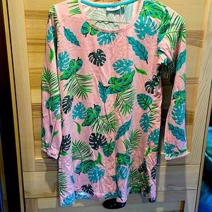 Pink and green leaf sleep shirt